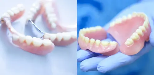 Restorative & Surgical Care Two images side by side showing a complete and partial set of dentures.